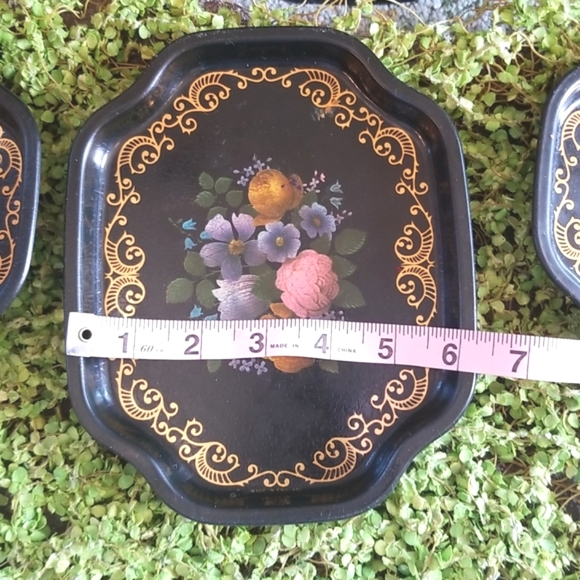 Restaurant TIPS Vtg Shabby England  Floral Decor BLACK Hang Candy Metal 6 Trays - Picture 9 of 16